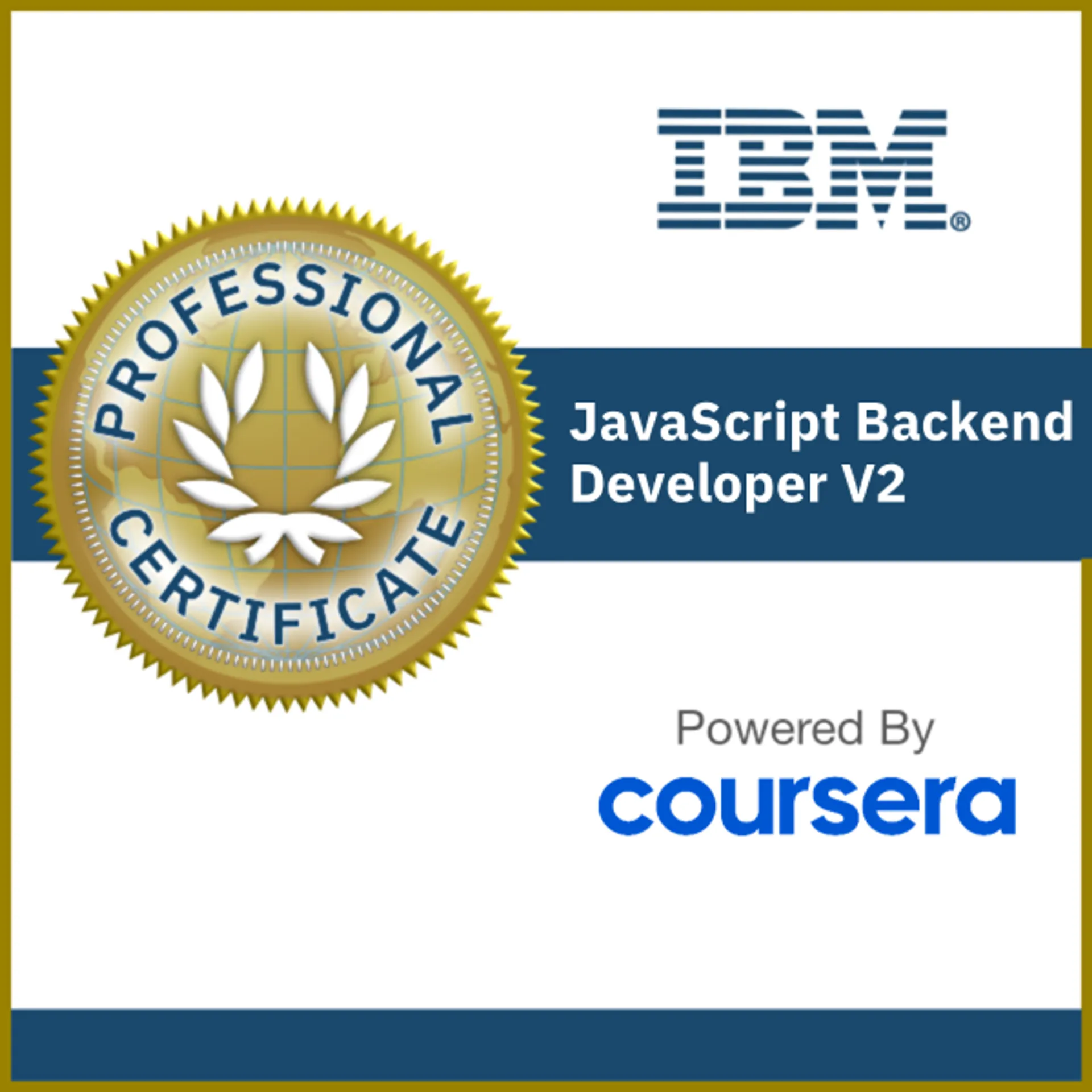 IBM JavaScript Backend Developer Professional Certificate V2 badge