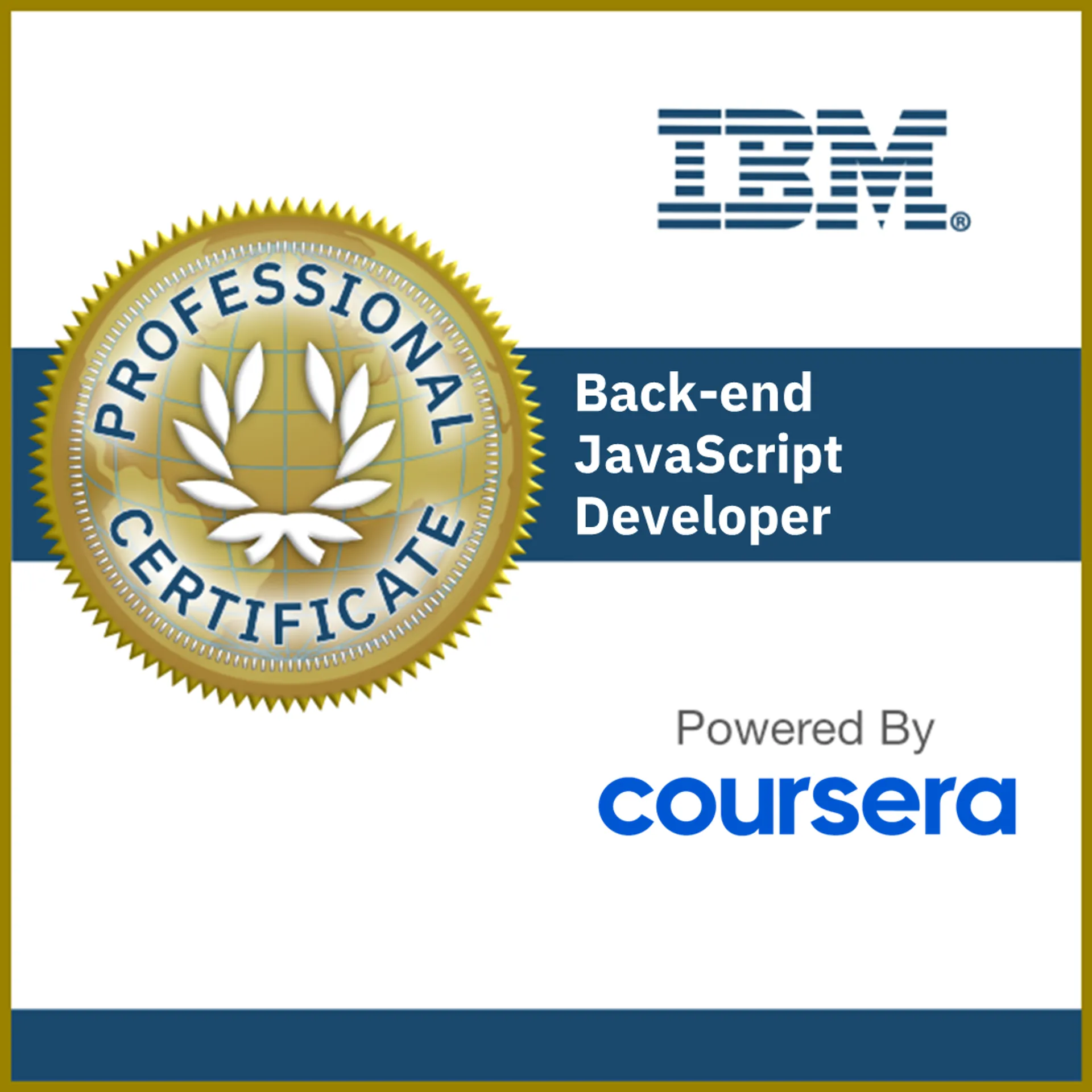 IBM Back-end JavaScript Developer Professional Certificate badge