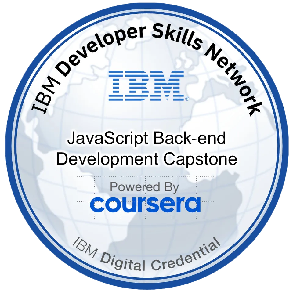 JavaScript Back-end Development Capstone badge
