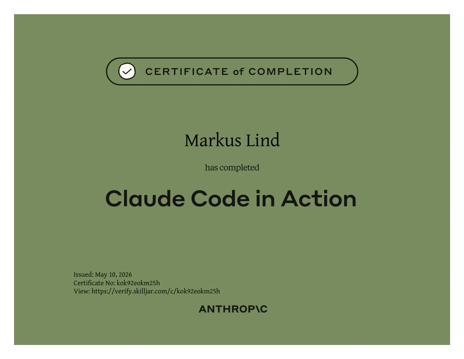 Claude Code in Action certificate
