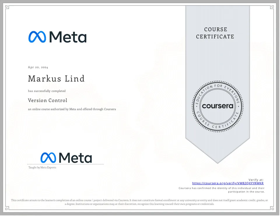 Version Control certificate