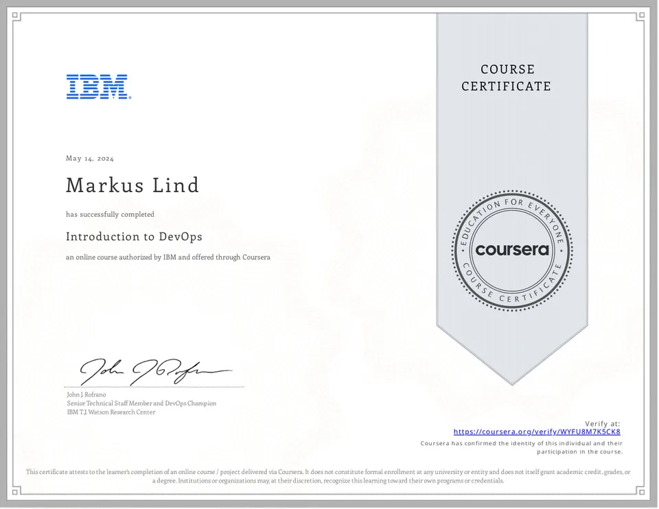 Introduction to DevOps certificate