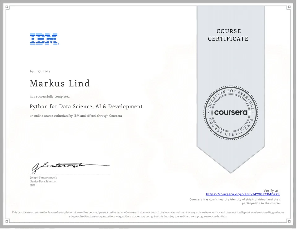 Python for Data Science, AI & Development certificate