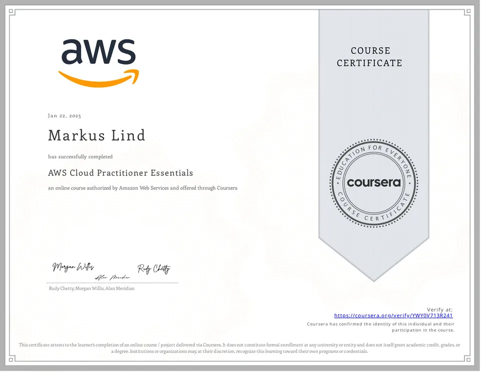 AWS Cloud Practitioner Essentials certificate