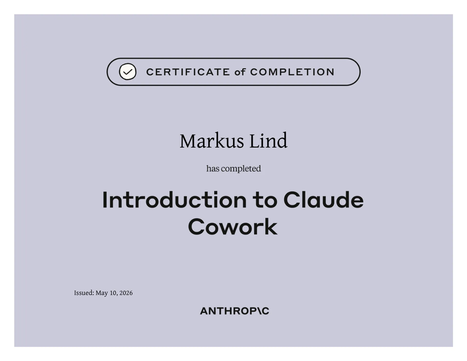 Introduction to Claude Cowork certificate