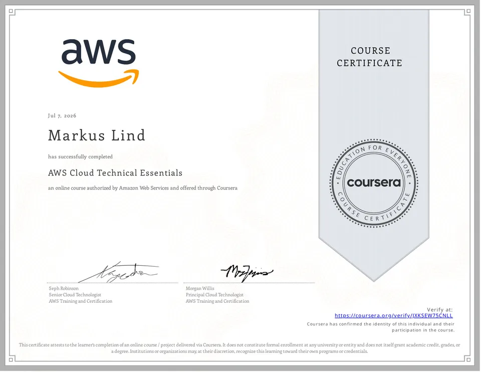 AWS Cloud Technical Essentials certificate