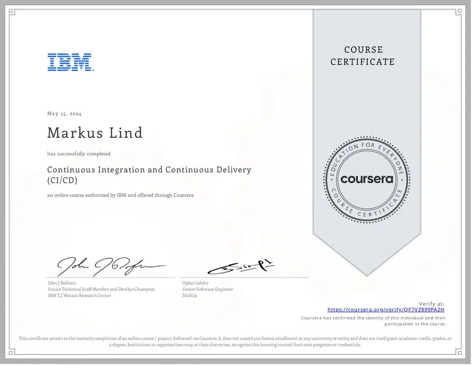 Continuous Integration and Continuous Delivery (CI/CD) certificate