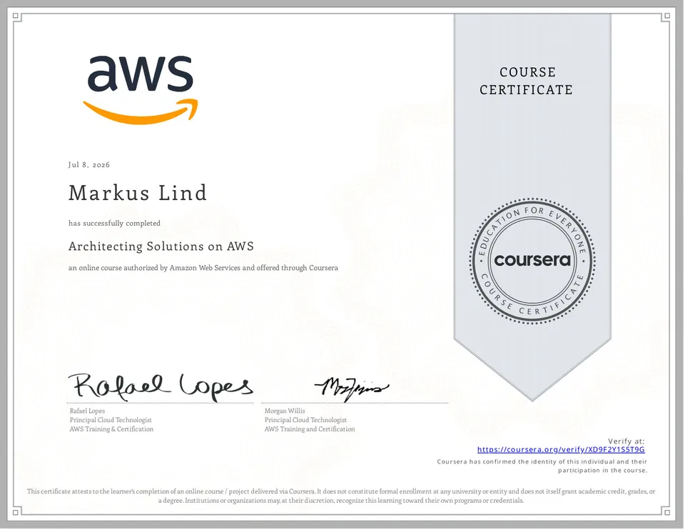 Architecting Solutions on AWS certificate