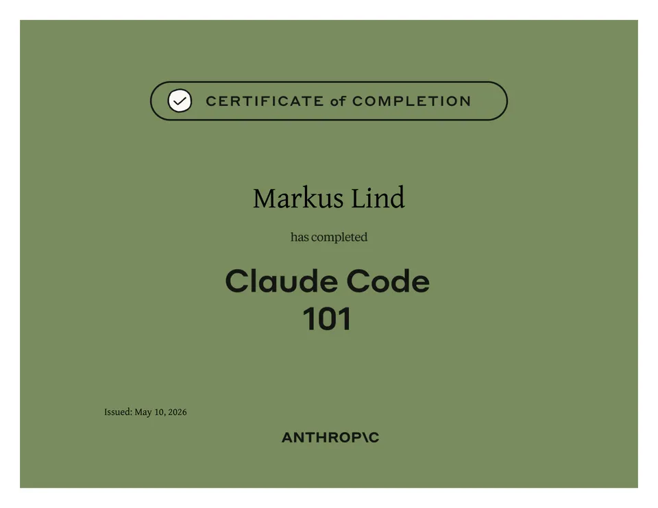 Claude Code 101 certificate