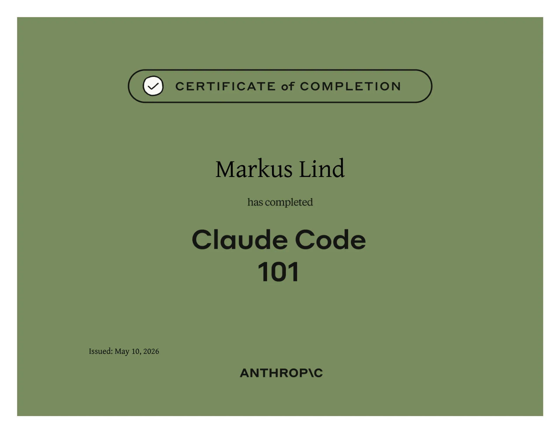 Claude Code 101 certificate