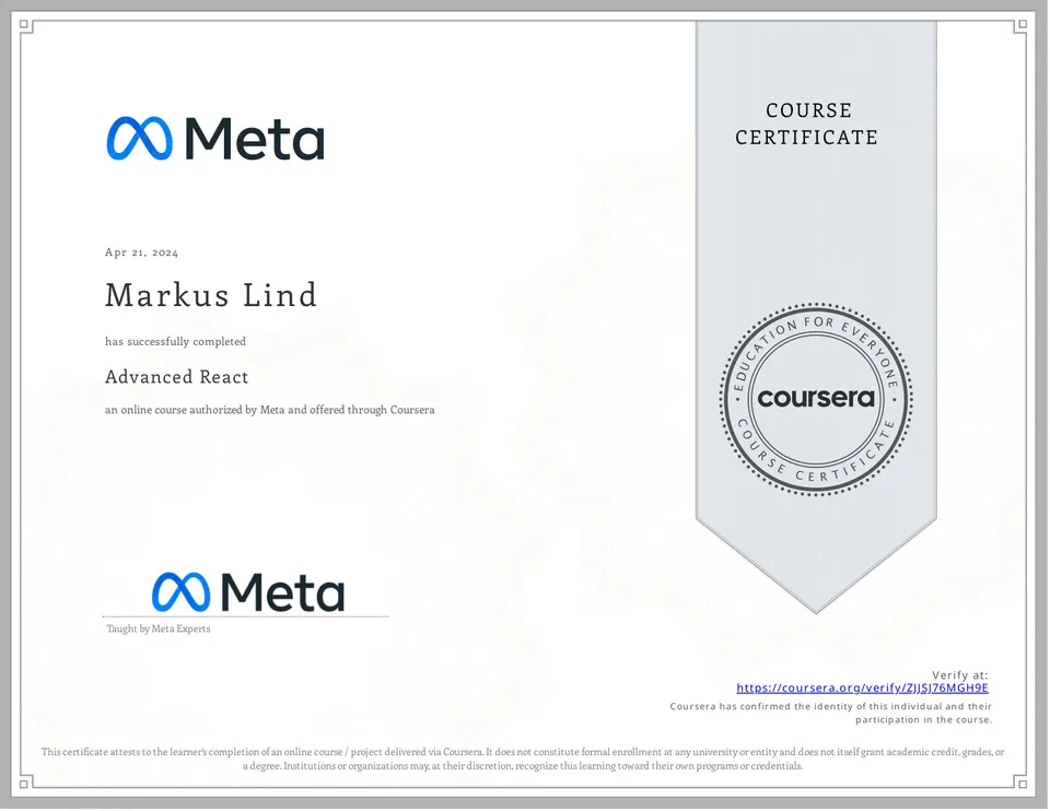 Advanced React certificate
