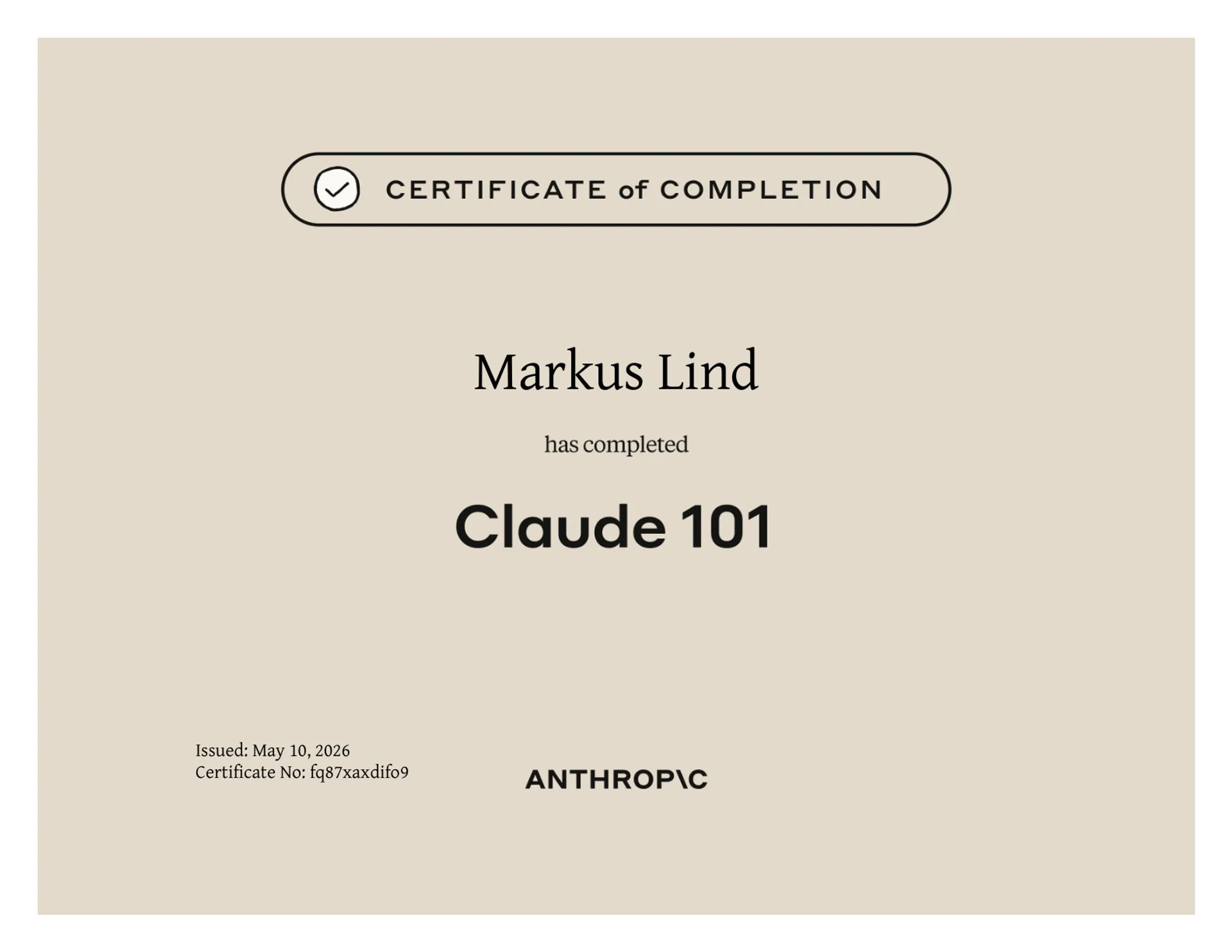 Claude 101 certificate