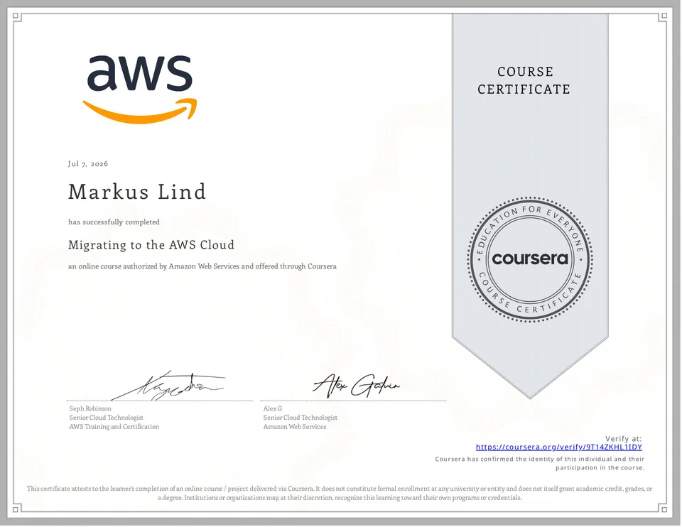Migrating to the AWS Cloud certificate