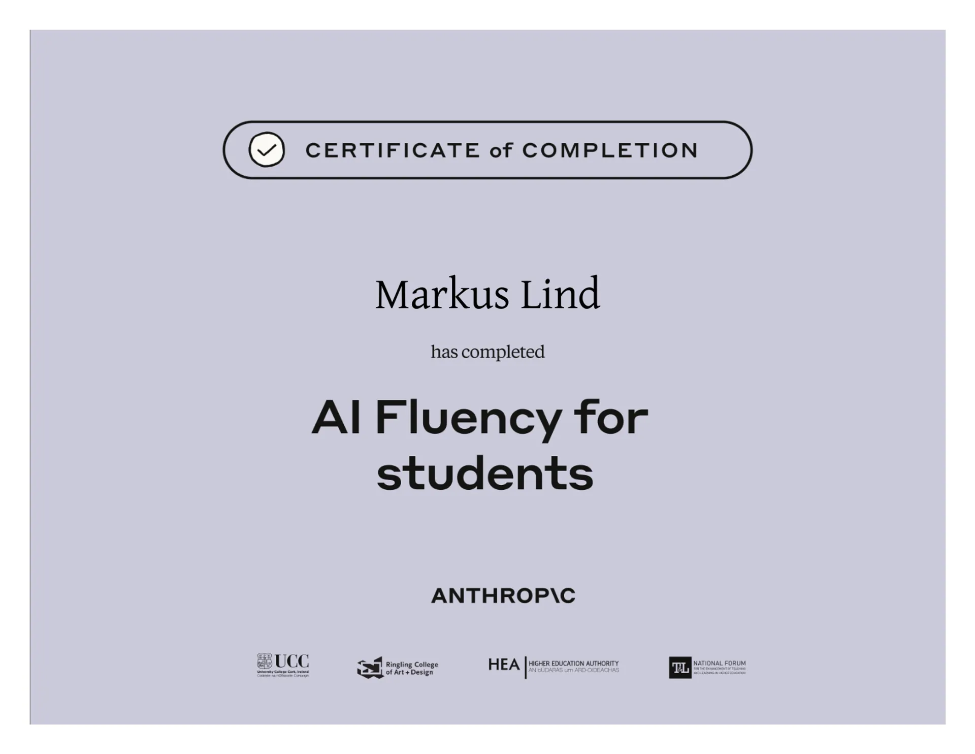 AI Fluency for students certificate